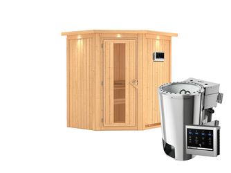 Systemsauna Tonja mit isolierter Holztür und Kranz SET Ofen 3,6kW Bio-Ofen externe Strg. Easy 1840x1650x2020mm