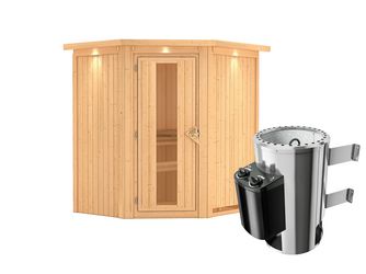 Systemsauna Tonja mit isolierter Holztür und Kranz SET Ofen 3,6kW intgr. Strg 1840x1650x2020mm