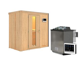 Systemsauna Variado mit isolierter Holztür SET mit Ofen 9kW Bio ext. Strg. Easy 1960x1180x1980mm