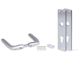 Türdrücker für Einsteckschlösser, ein Paar, Alu silberfarbig eloxiert, PZ, 220x40mm Türdrücker für Einsteckschlösser, ein Paar, Alu silberfarbig eloxiert, PZ, 220x40mm