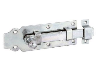 Türriegel, mit Knopf, gerade, mit Schlaufe, disp., Platte LxB120x44mm Türriegel, mit Knopf, gerade, mit Schlaufe, disp., Platte LxB120x44mm