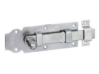 Türriegel, mit Knopf, gerade, mit Schlaufe, disp., Platte LxB140x52mm Türriegel, mit Knopf, gerade, mit Schlaufe, disp., Platte LxB140x52mm