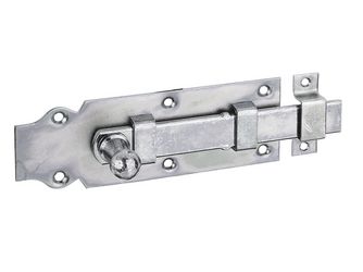 Türriegel, mit Knopf, gerade, mit Schlaufe, disp., Platte LxB160x56mm Türriegel, mit Knopf, gerade, mit Schlaufe, disp., Platte LxB160x56mm