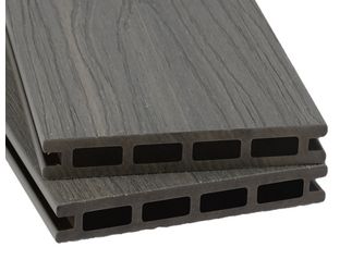Terrassendiele BPC coextrudiert Hohlkammer medium grey einseitig Holzstruktur, längsseitige Nut, SIMPLEX - 22 x 140 mm