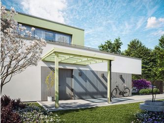 Terrassendach 3,14x3,17m CLASSIC Licht-Wellplatten, Holzstützen 70% PEFC-zertifiziert, Kiefer, KDI