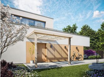 Terrassendach 3,14x3,17m MASTER Licht-Wellplatten, Holzstützen 70% PEFC-zertifiziert, Fichte, KVH-nsi