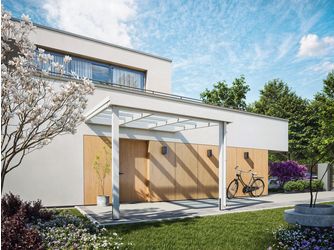 Terrassendach 3,14x3,17m SELECT Licht-Wellplatten, Holzstützen 70% PEFC-zertifiz.,Fichte, KVH nsi, weiß