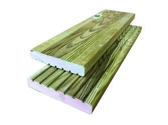 Terrassendiele Kiefer KDI grün beidseitig geriffelt - 25 x 145 mm Terrassendiele Kiefer KDI grün beidseitig geriffelt - 25 x 145 mm