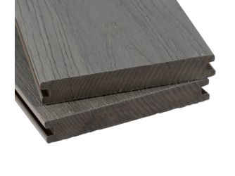 Terrassendiele BPC coextrudiert massiv medium grey beidseitig Holzstruktur, längsseitige Nut, ECO CAP - 20 x 140 mm