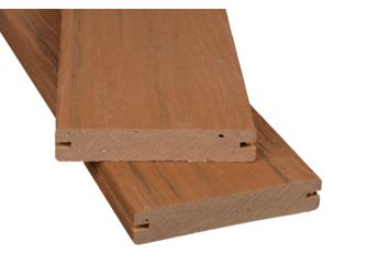 Terrassendiele WPC massiv Walnut beidseitig Holzstruktur, längsseitige Nut, LifeCycle - 25 x 137 mm