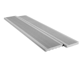 Terrassendiele WPC monoextrudiert massiv Hellgrau einseitig geriffelt, längsseitige Nut, Elegance - 23 x 138 mm