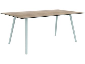 Tisch 180x100cm Interno Rundrohr konisch Aluminium weiß Tischplatte Silverstar 2.0 Oak light