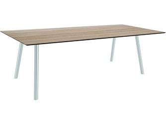 Tisch 220x100cm Interno Rundrohr Edelstahl Tischplatte Silverstar 2.0 Oak light