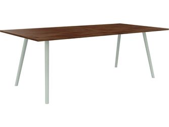 Tisch 220x100cm Interno Rundrohr konisch Aluminium greige Tischplatte Teak