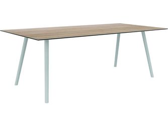 Tisch 220x100cm Interno Rundrohr konisch Aluminium weiß Tischplatte Silverstar 2.0 Oak light