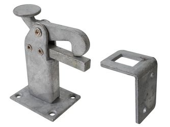 Torfeststeller, feuerverzinkt, zum Aufschrauben, Höhe 95mm, Platten BxT 65x50mm Torfeststeller, feuerverzinkt, zum Aufschrauben, Höhe 95mm, Platten BxT 65x50mm
