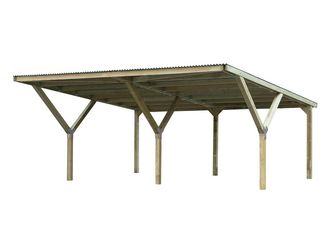 Y-Doppelcarport, mit Trapezblech-Dach