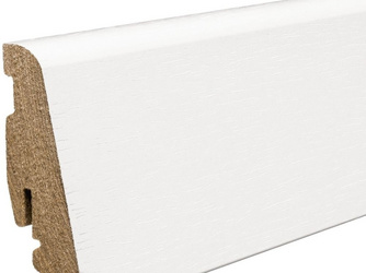 Stecksockelleiste 19x58mm 2,2m MDF Dekor weiß strukturiert Stecksockelleiste 19x58mm 2,2m MDF Dekor weiß strukturiert