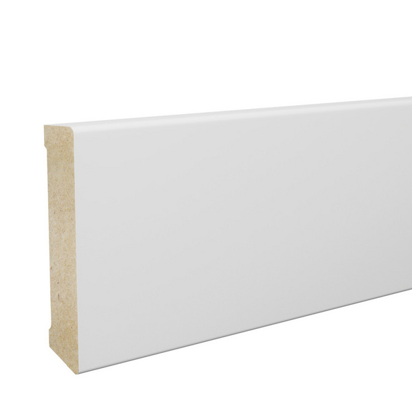 Sockelleiste 14x80mm 2,4m o.Fräsung MDF weiß foliert RAL9016 Grundierf.