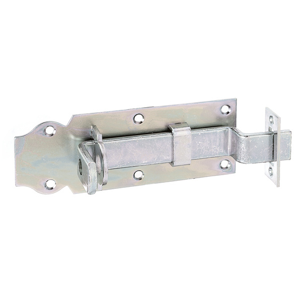 Schlossriegel, m.flachem Griff, gekröpft, m.Schliessblech, disp., Platte LxB140x52mm