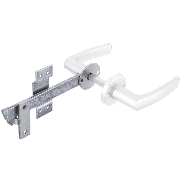 Flechtzaun-Einzeltorverschl., gelb vz, Drücker und Rosette aus Alu, Länge 170mm