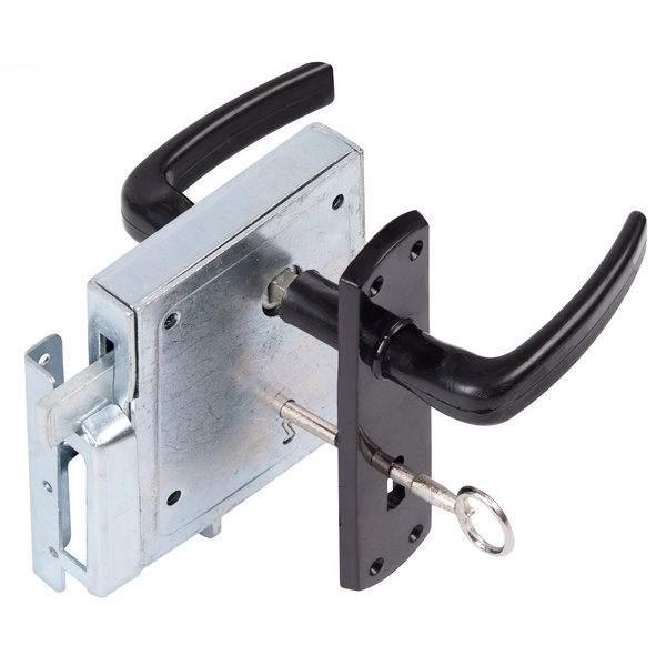 Kastenschloss, Lochung BB, mit Nachtriegel, galv. blau verzinkt,100x105mm