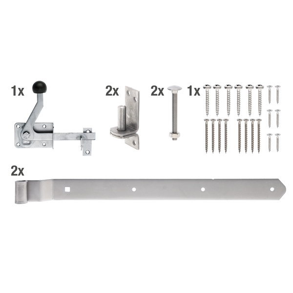 Beschlagsortiment, für Jägerzaun-Einzeltore, Edelstahl