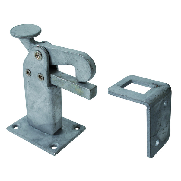 Torfeststeller, feuerverzinkt, zum Aufschrauben, Höhe 95mm, Platten BxT 65x50mm