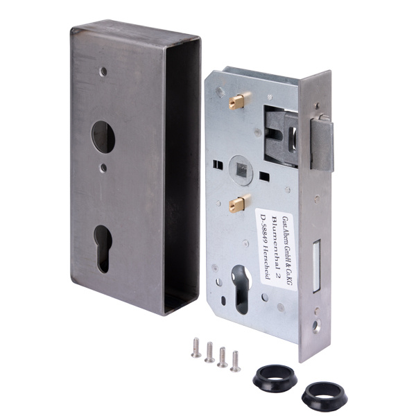Schlosskasten m.vz.Schloss, Kasten Stahl roh, Dornm.55mm, Entfern.72mm, Tiefe 40mm