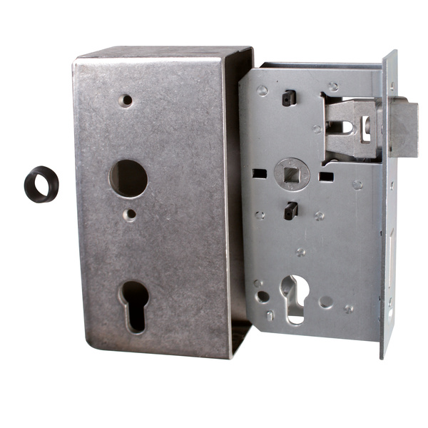 Schlosskasten m.verz.Schloss, Kasten Stahl roh, Dornm.55mm, Entfern.72mm, Tiefe 30mm