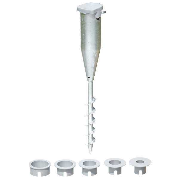 Einschraub-Bodenhülse für Rohrpfosten, feuerverzinkt, Gesamtlänge 570mm