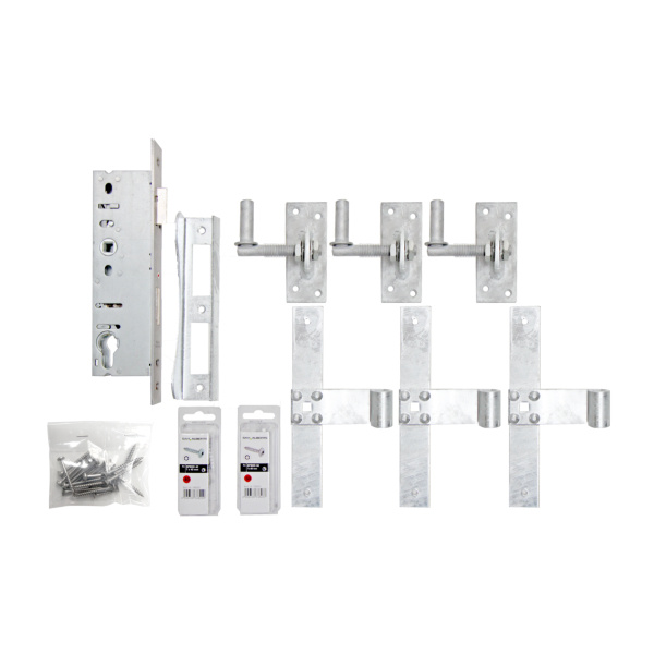 Beschlagsortiment, für Flechtzaun-Einzeltore, Stahl roh feuerverzinkt