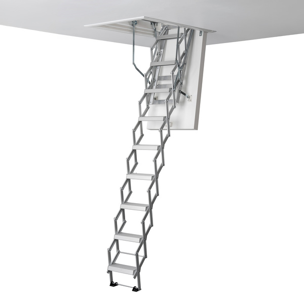 Bodentreppe clickFIX vario, Rohbaumaß 130x70cm, LeiterScherentreppe Aluminium, 10 Stufen LH 266-295cm