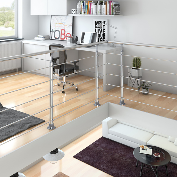 PS 010 Geländerset, Bodenmontage, Handlauf Aluminium / Edelstahl
