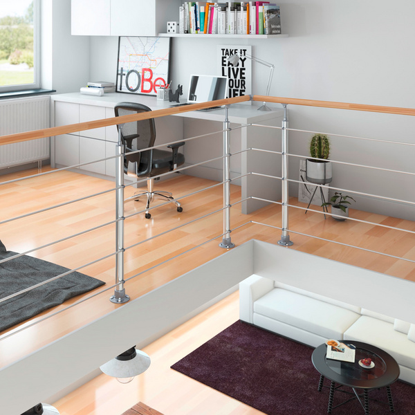 PS 030 Geländer-Set mit Buchehandlauf, 150 cm, Bodenmontage