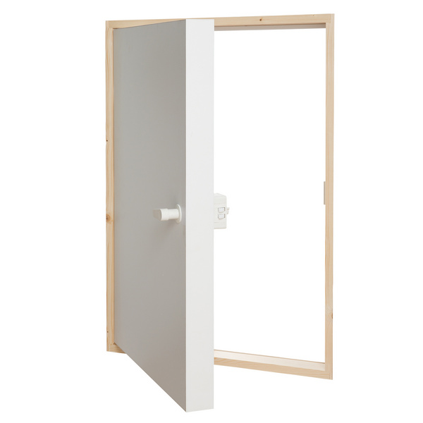 Kniestocktüren 11,5 cm Türrahmen aus Fichte, Tür CPL Platte, U-Wert 0,65, weiß lasiert Deckenöffnung 80 x 56 cm