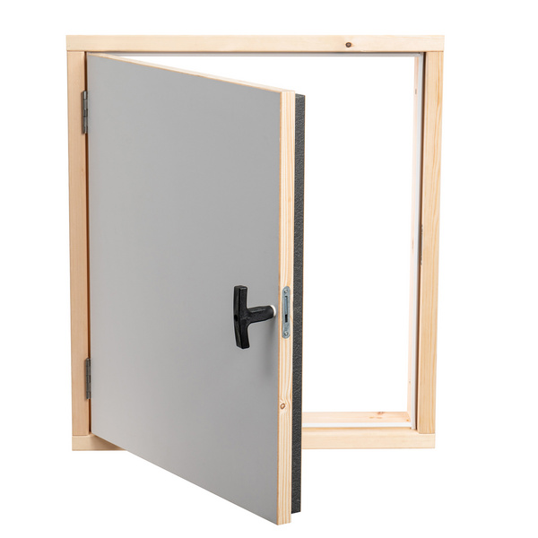 Kniestocktüren F 30, 11,5 cm Türrahmen aus Holz, Tür CPL Platte, U-Wert 0,96, weiß lasiert Deckenöffnung 80 x 56 cm