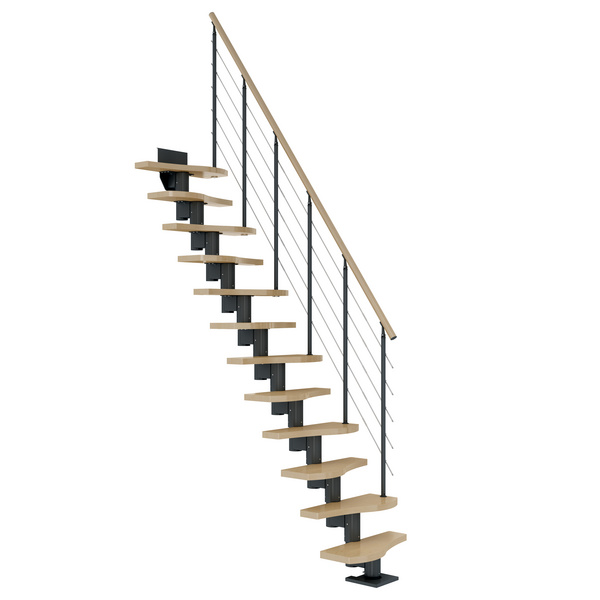 Mittelholmtreppe Basel + Edelstahlgeländer 13 Stufen Ahorn, Metallkomp anthrazit