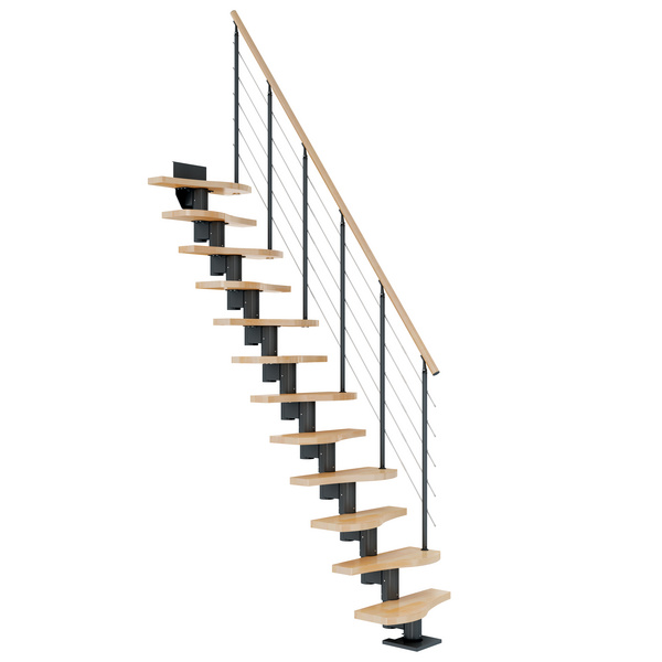 Mittelholmtreppe Basel + Edelstahlgeländer 13 Stufen Buche Metallkomp anthrazit