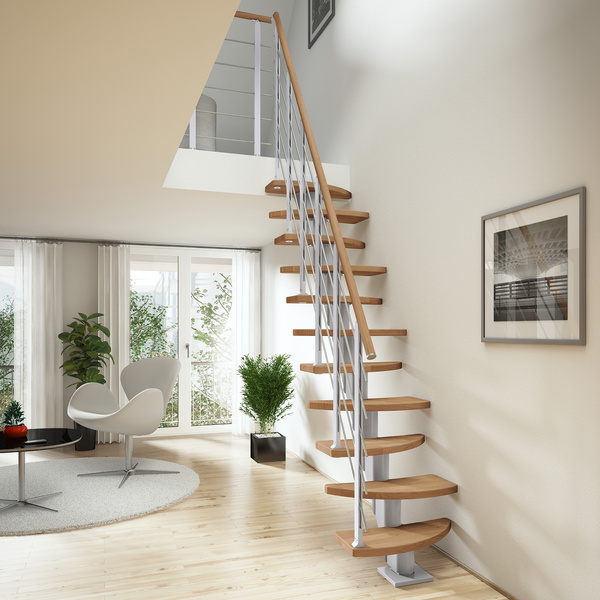 Mittelholmtreppe Berlin, + Designgel 12 Stufen Eiche geölt, Metallkomp perlgrau