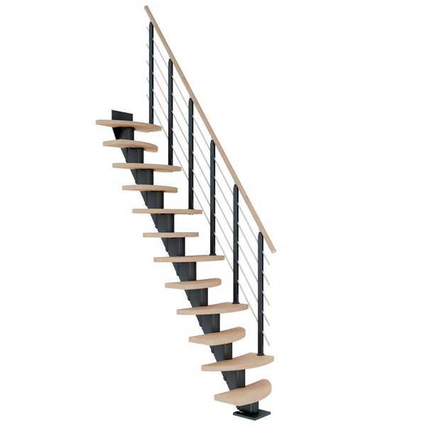 Mittelholmtreppe Berlin, + Designgel 12 Stufen Eiche weiß, geölt, Metallkomp anthrazit