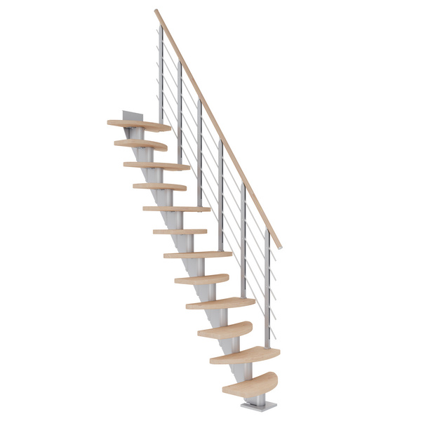Mittelholmtreppe Berlin, + Designgel 12 Stufen Eiche weiß, geölt, Metallkomp perlgrau