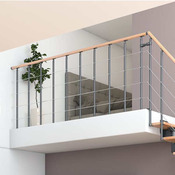 Brüstungsgeländer f. Mittelholmtreppe Boston, Ergänzungs-Set, 100cm Handlauf Buche Metallkomp anthrazit