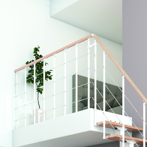 Brüstungsgeländer f. Mittelholmtreppe Boston, Ergänzungs-Set, 100cm Handlauf Buche Metallkomp weiß