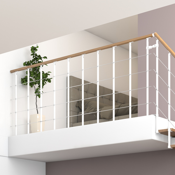 Brüstungsgeländer f. Mittelholmtreppe Boston, Ergänzungs-Set, 100cm Handlauf Eiche Metallkomp weiß