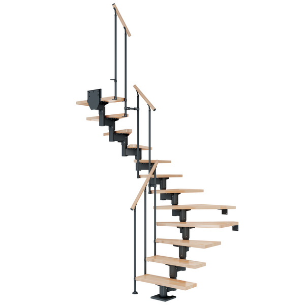 Mittelholmtreppe Cork + Einzelstabgel., 14 Stufen Buche 75cm Treppenl 1/2gewend. Metallkomp anthrazit