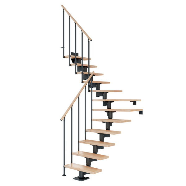 Mittelholmtreppe Cork + Einzelstabgel., 14 Stufen Buche 75cm Treppenl 1/4gewend. Metallkomp anthrazit
