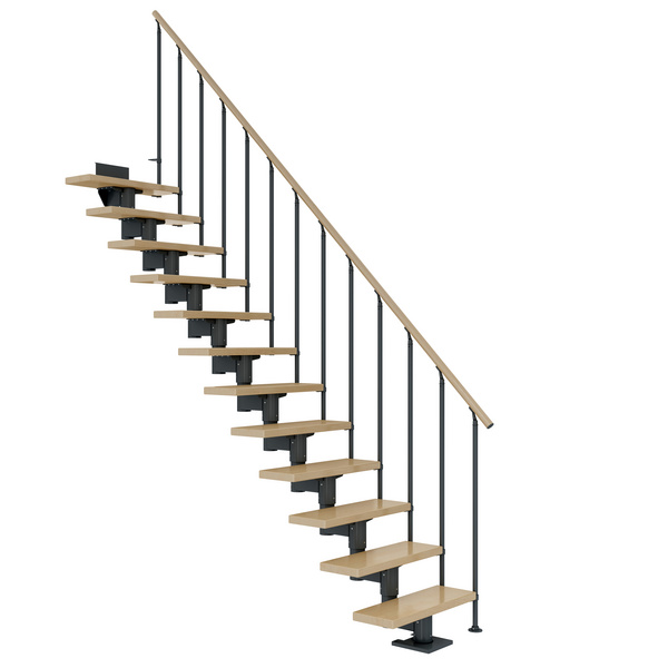 Mittelholmtreppe Cork + Einzelstabgel., 11 Stufen Ahorn, 75cm Treppenl gerade Metallkomp anthrazit