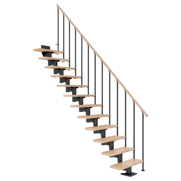 Mittelholmtreppe Cork + Einzelstabgel., 14 Stufen Buche 75cm Treppenl gerade Metallkomp anthrazit