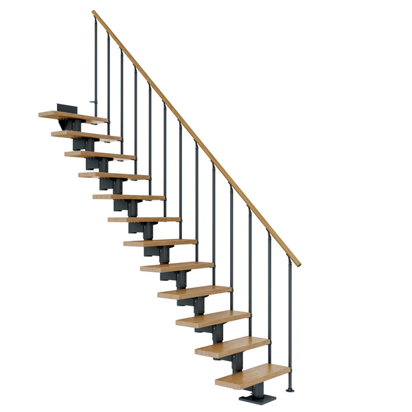 Mittelholmtreppe Cork + Einzelstabgel., 14 Stufen Eiche 75cm Treppenl gerade Metallkomp anthrazit